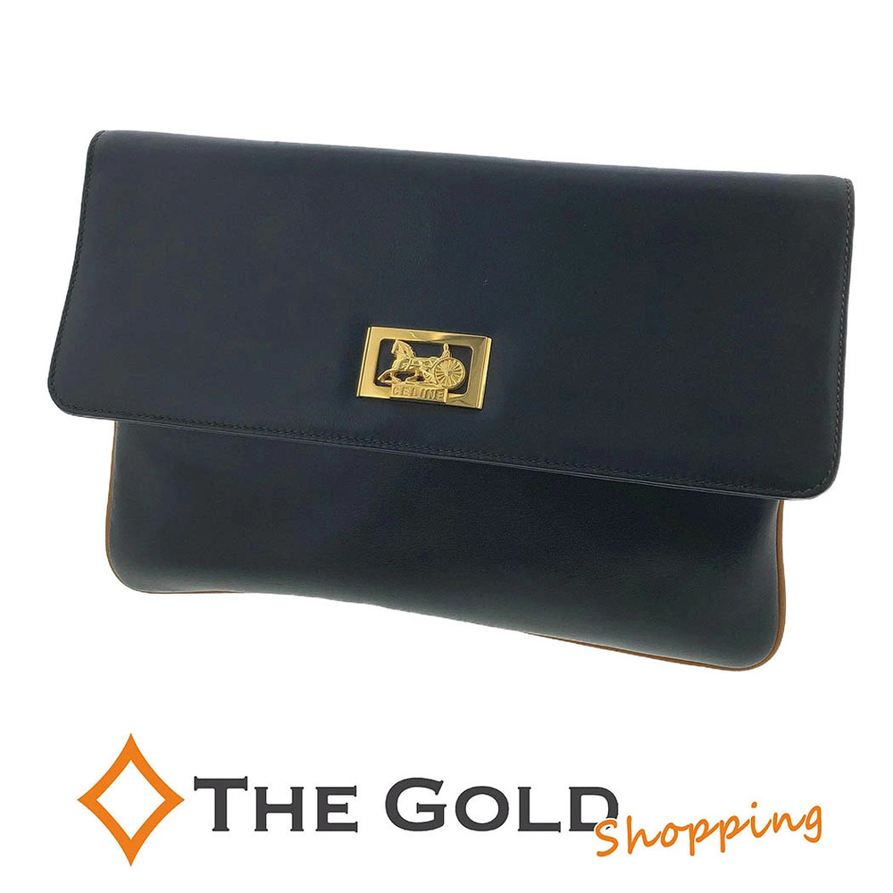 Celine Clutch Bag Carriage Leather Black Gold